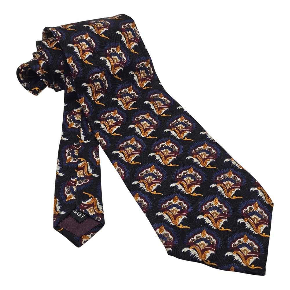 Christian Dior Monsieur Silk Tie Black Blue Gold Vintage Dapper Luxury USA